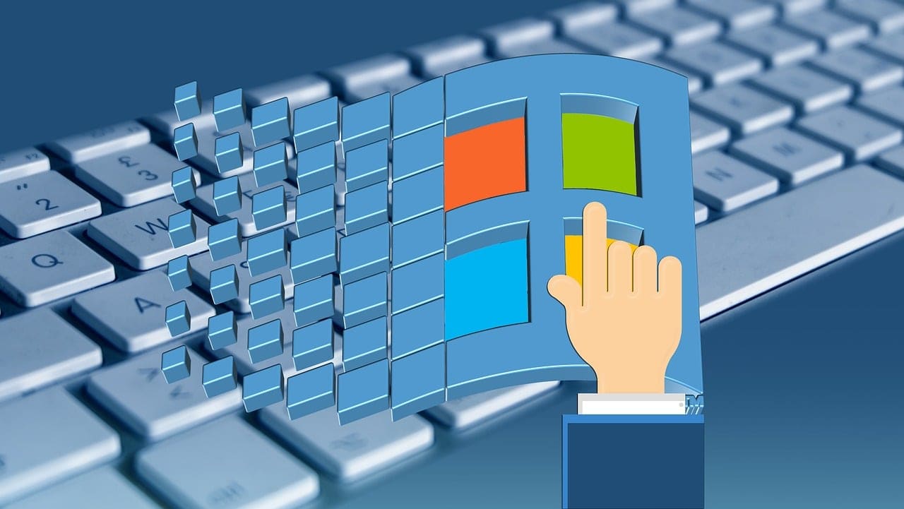 A stylised Windows logo icon on a computer screen