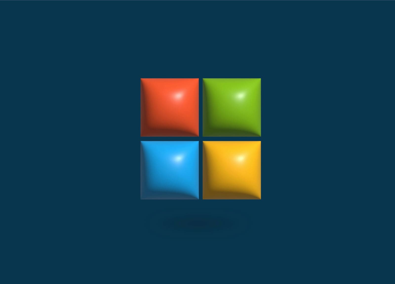 Stylised rendering of the Microsoft Windows logo as four glossy 3D squares on a dark blue background